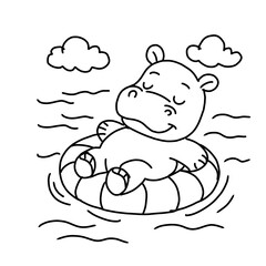 hippopotamus isolated on white background coloring page,  printable worksheets for preschool.