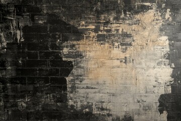 Obraz premium A weathered brick wall, half painted black, shows the passage of time and decay.