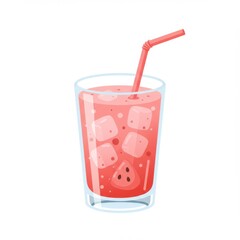 Refreshing Pink Watermelon Ice Drink in Glass
