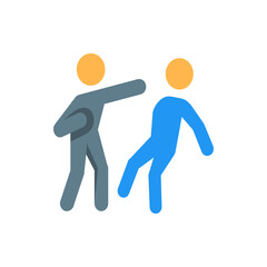 Illustration of two stick figures in a fight one in grey and one in blue with orange circle heads