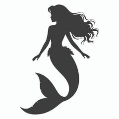 Elegant Silhouette of a Mermaid with Flowing Hair