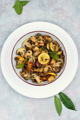 Roasted button mushrooms.