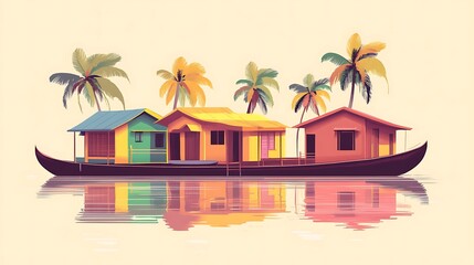 Obraz premium Kerala backwater houseboats with palm trees.