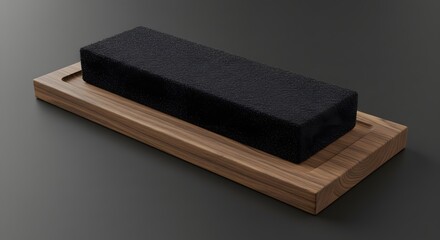 Black Foam Block on Wooden Tray