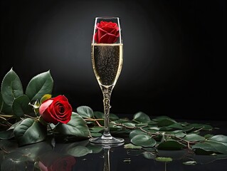 Celebration Set: Sparkling Champagne and a Red Rose