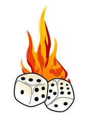 illustration of some dice on fire