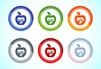 Healthy eating icon design illustration. Healthy food sign symbol. 6 color button design set