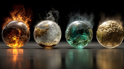 Four elemental spheres fire, earth, water, air