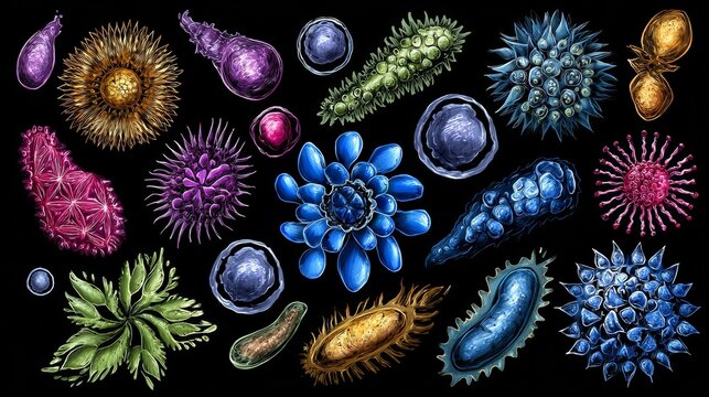 Vibrant Microscopic Organisms: A Collection of Diverse Protist Illustrations