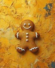 Festive gingerbread man on textured background