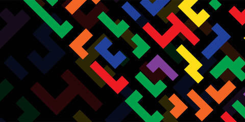 Bright colorful multicolored curved bold lines isolated on black background. Labyrinth. Cute colorful striped seamless pattern. Vector simple flat graphic illustration. Texture.