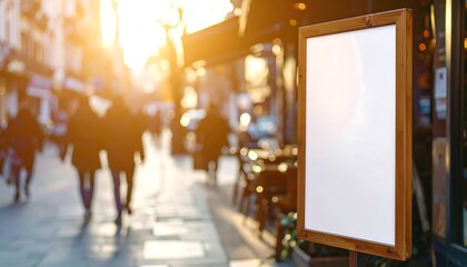 Blank White Signboard on City Street at Sunset