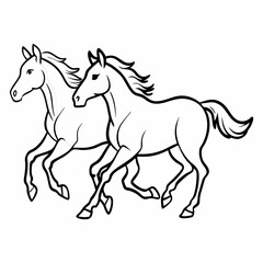 Two Horses Running Line Art Illustration