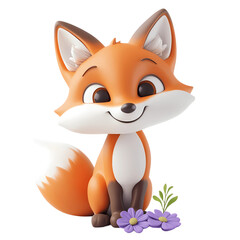 Obraz premium Adorable Fox with Purple Flowers Isolated on transparent Background