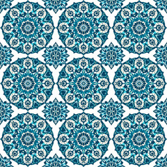 Seamless Mandala Floral Pattern with Oriental Traditional Motifs.