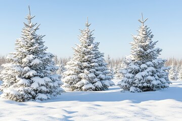 Fototapeta premium Snowy Christmas trees in a field