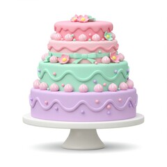 Pastel Three-Tiered Cake with Flowers