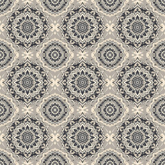 Seamless Mandala Floral Pattern with Oriental Traditional Motifs.
