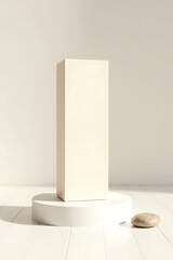 Blank White Product Box on Minimalist White Display Stand