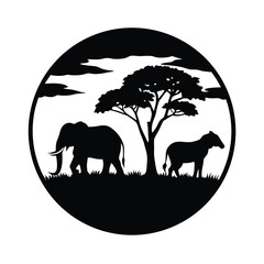 African Savanna Wildlife Vector Silhouette