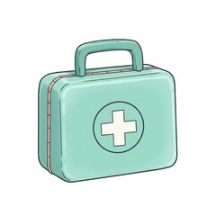 Fototapeta premium Teal First Aid Kit Illustration with White Cross