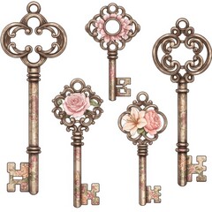 Ornate Vintage Keys with Floral Accents