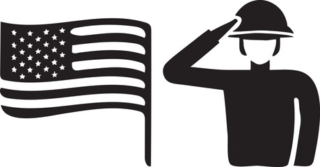 Soldier Saluting Icon with American Flag