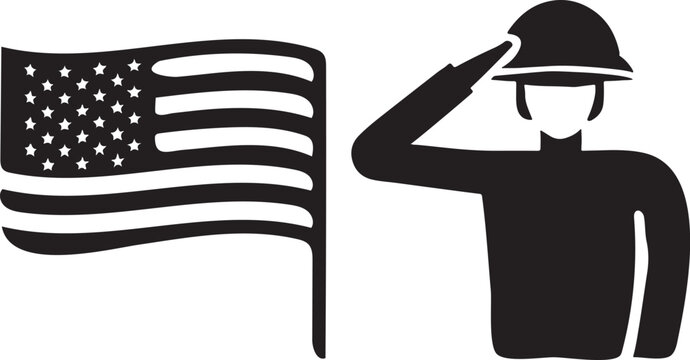 Soldier Saluting Icon with American Flag