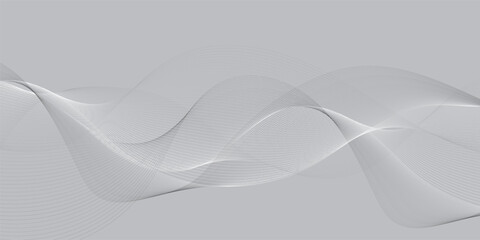 Vector abstract wavy and curve line art flowing dynamic grey isolated on gray background in concept luxury, wave, wind, ocean, technology, science, music, sound, banner, poster