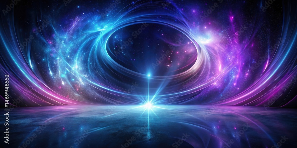 Poster A Celestial Scene of Swirling Nebulae and Glowing Cosmic Rays Reflecting on a Smooth Surface
