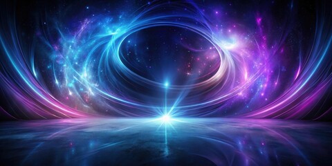 Fototapeta premium A Celestial Scene of Swirling Nebulae and Glowing Cosmic Rays Reflecting on a Smooth Surface