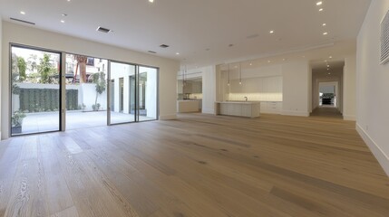 Spacious modern interior living area with patio access.