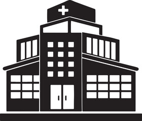 modern hospital building silhouette, black and white silhouette, vector and&nbsp;illustration