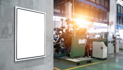 Blank White Sign on Concrete Wall in Factory Setting