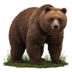 Fototapeta premium Brown Bear Standing in Grass Against White Background