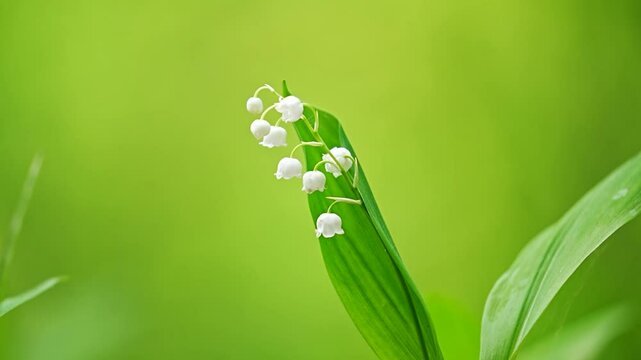spring flower lily of the valley in the forest on a blurred green background
