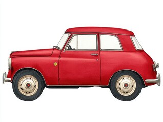 Classic Red Vintage Car Side Profile on White Background