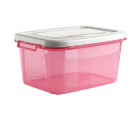 Clear pink container with a white lid for storage on a transparent background, cut out
