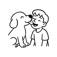 A dog on its hind legs reaching up to lick a smiling human’s face, drawn with affection and movement.