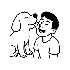 A dog on its hind legs reaching up to lick a smiling human’s face, drawn with affection and movement.