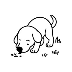 A focused dog with nose close to the ground, following an invisible trail with tail straight and alert posture.