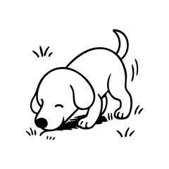 A focused dog with nose close to the ground, following an invisible trail with tail straight and alert posture.