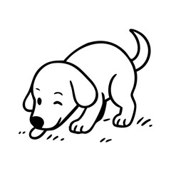 A focused dog with nose close to the ground, following an invisible trail with tail straight and alert posture.