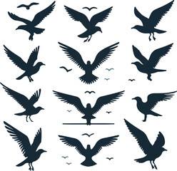 Fototapeta premium Set of seagull silhouette vectors