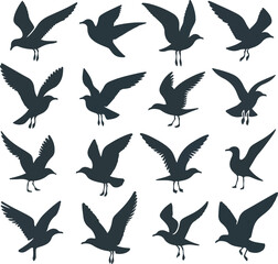 Set of seagull silhouette vectors