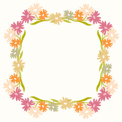 Clip art of hand drawn simple wreath of wild flowers on isolated background. Design for mother’s day, springtime and summertime celebration, scrap booking, wedding invitation, textile, home decor.
