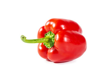 Fresh juicy shiny red bell pepper isolated on white background.
