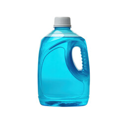 Bright blue liquid detergent bottle for household cleaning needs on a transparent background, cut out