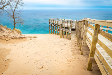 Sleeping Bear Dunes Shoreline Scenic View Along Lake Michigan