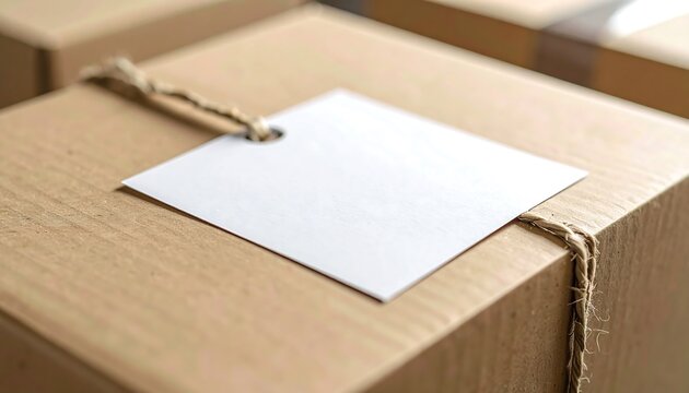 Blank Tag on a Brown Cardboard Box